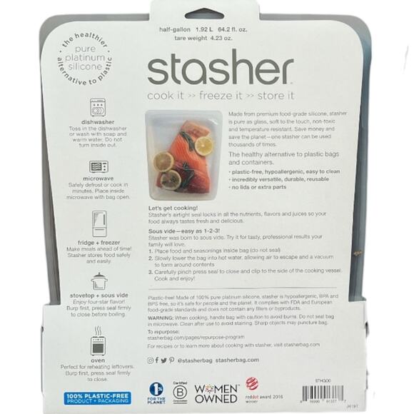 4-Piece Stasher Clear Reusable Food Storage Bags, 8.5"x"10.25x"1.5" - Picture 4 of 7